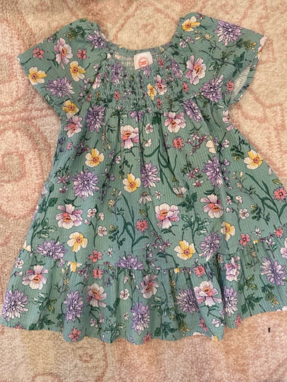 Girls' Floral Smocked Dress - Mint Green